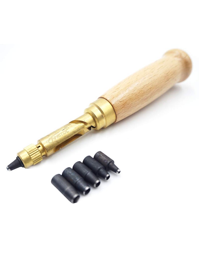 INNETOC Adjustable Japanese Screw Hole Punch Bookbinding Tool,Paper Punch,Craft Punches,6 Tip Sizes 1.5,2,2.5,3,3.5,4mm, Wood Handle - Image 2